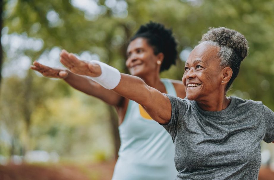 Older adults training outdoors